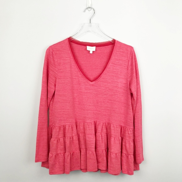 Anthropologie Tops - Anthropologie Deletta Ruffle Blouse Red Petite Med